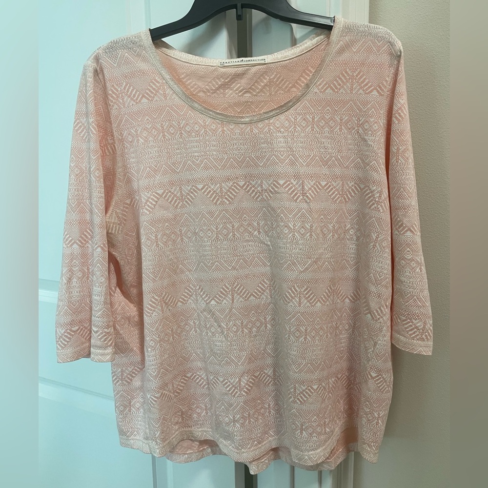 Peruvian Connection Light Pink Geometric Long Sleeve Tunic Top